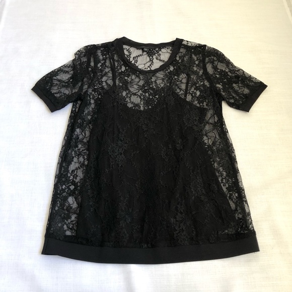 Joe’s Jean Black Floral Lace Layered Cami Short Sleeve Blouse Top Size XS - Picture 6 of 9